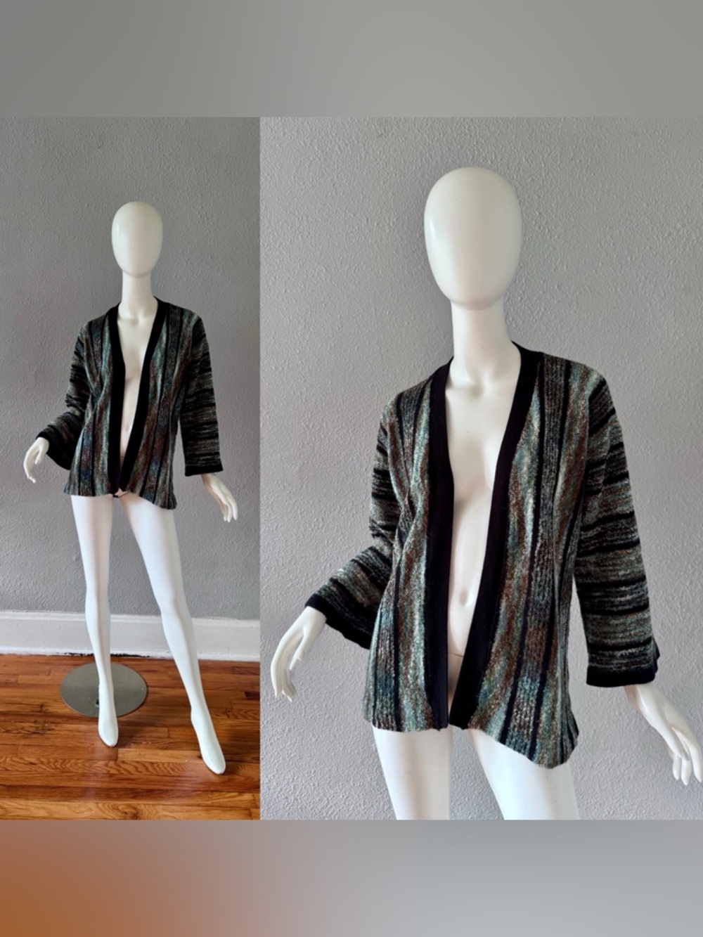 Vintage 70s Hippie Bell Sleeve Open Cardigan Sweater Top S/M